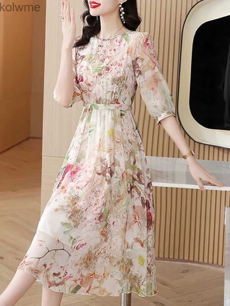 Grundlegende Casual Kleider Frauen Rosa Seide Elegante Casual Festival Vestidos Sommer Mode Chic Koreanische Einteiliges Kleid 2023 Neue Luxus Party Abendkleid YQ240201