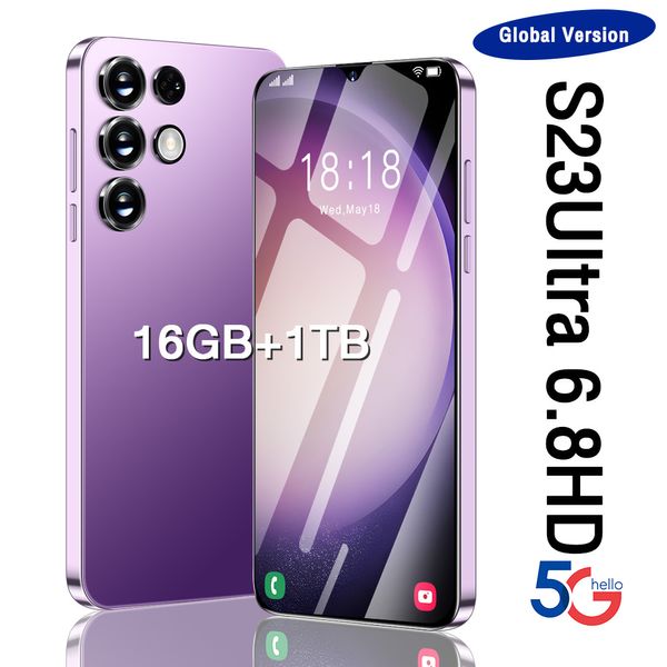 Brandnew s23 ultra smartphone 6.8 Polegada hd tela cheia 6800mah 16gb + 1tb telefones celulares android versão global 3g 4g 5g telefone celular