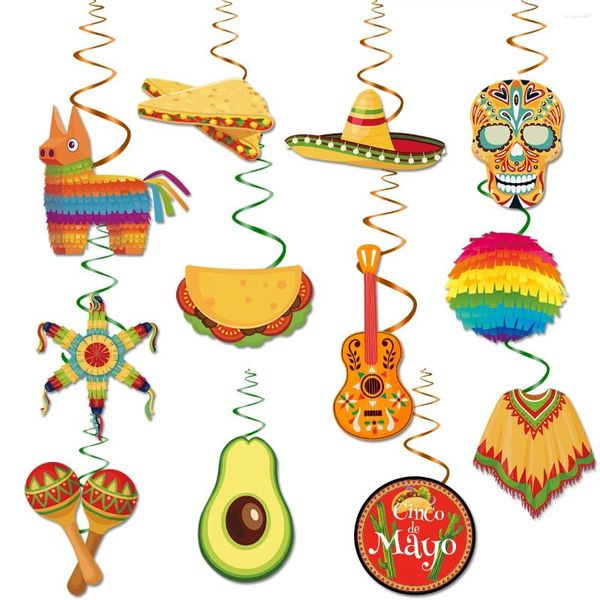 Decorazioni per feste Fiesta messicana Decorazioni a spirale sospese Cinco De Mayo Taco Twosday Bout A Birthday Theme Doccia a soffitto