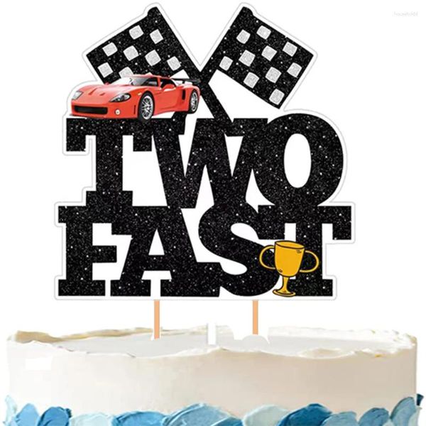 Ferramentas de bolo dois topper rápido-2º aniversário-topper para adereços de cabine po e pano de fundo bolo-bandeira quadriculada suprimentos temáticos de carro de corrida