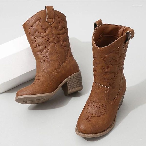 Stiefel, klassische Western-Kniestrümpfe für Mädchen, hochwertige Slip-on-Cowboy-Stiefeletten für Kinder, Herbst-Absatz, spitze Zehenpartie, Marke Botas