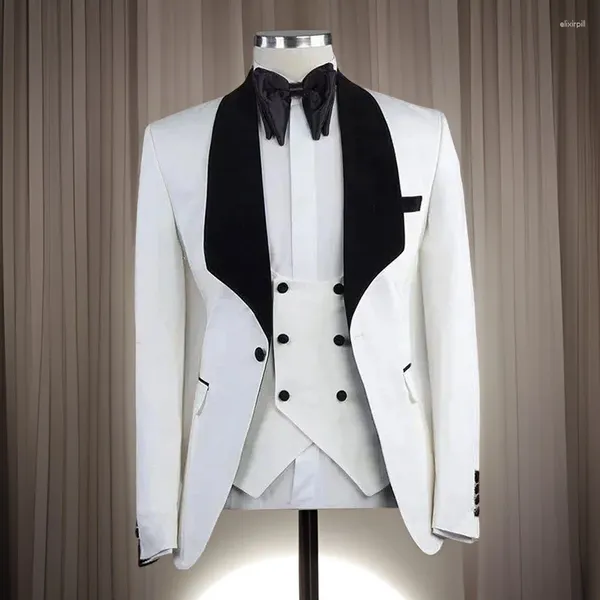 Мужские костюмы, костюм на заказ, 3 предмета, приталенный костюм для выпускного вечера, свадьбы, официальный смокинг жениха (куртка, жилет и брюки), новейший дизайн 2024