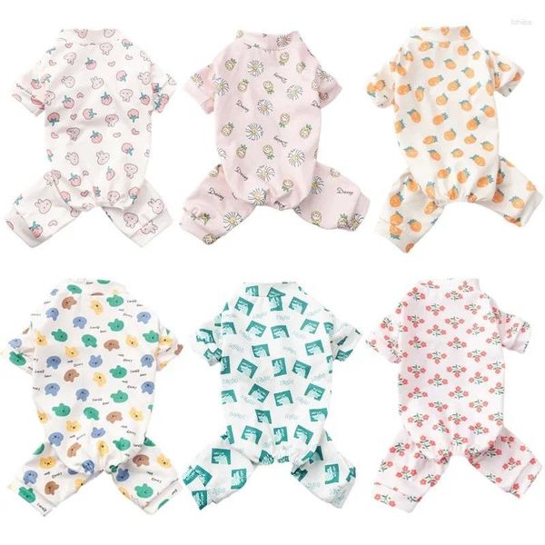 Hundebekleidung Frühlingspyjamas Haustierkleidung für kleine Hunde Modedruck Welpenoveralls Niedliche weiche Katzen-Einteiler-Outfits