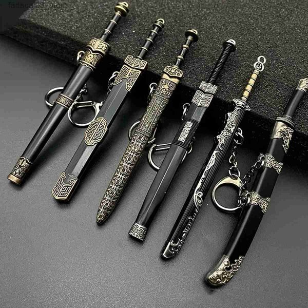 Chaveiros Lanyards Chinês Antigo Espada Pingente Chaveiros para Mulheres Homens Vintage Liga Arma Aberta Chaveiros Chaveiros Acessórios Cosplay Q240201