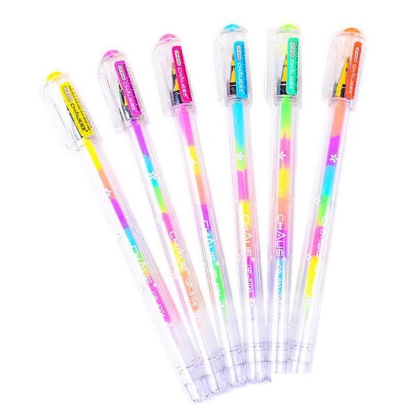 Textmarker Großhandel Textmarker Stift Regenbogen farbige Gel-Tintenstifte Rollerballpunkt für DIY PO Album Schwarzpapier Geschenkkarte Kunst Writin Dh9Cx