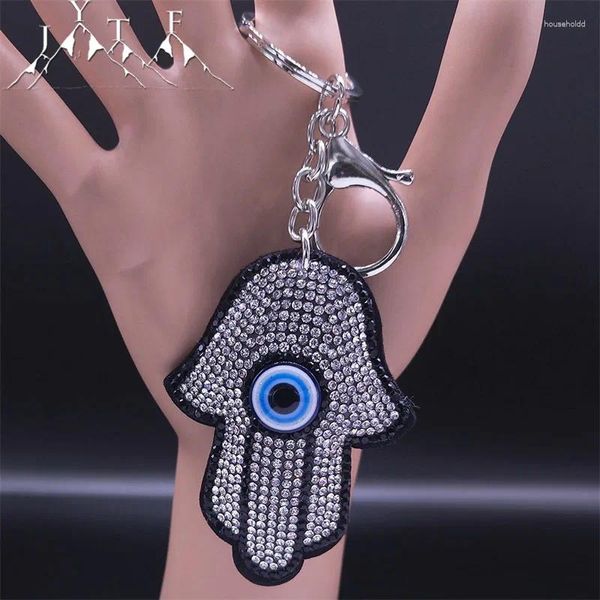 Клавицы Evil Eyes Hamsa Hand Keychain Key Bling Crystal сплав Кольцо для друга Blue Eye Car Accessory Jewelry Gift KXH142S0