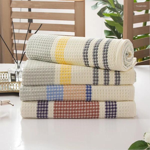 Toalha 35x75cm / 70x140cm Banho de algodão espessado premium listrado waffle adulto crianças casa absorvente macio