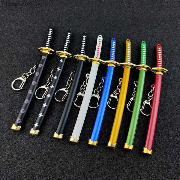 Chaveiros Lanyards Mini Roronoa Zoro Samurai Espada Chaveiro Anime Bainha Chaveiro Katana Fivela Chaveiro para Homens Mulheres Cosplay Brinquedo Jóias Presente Q240201