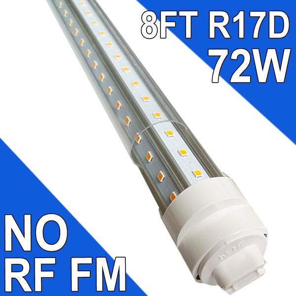 R17D Rotatable HO Base 8FT LED Tube Light 72W, Substituição de lâmpadas fluorescentes de 300W Luzes de loja, 8FT, Dual-Ended Power, Cold White, Clear Cover, Barn AC 90-277V usastock