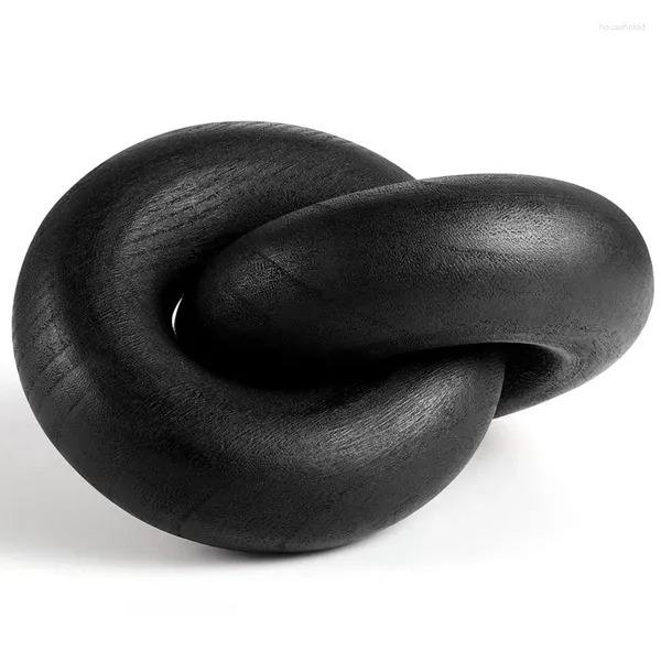 Estatuetas decorativas corrente de madeira decoração 2-link mão esculpida nó boho para estante mesa sala de estar (preto)