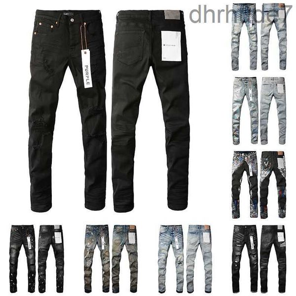 Erkek mor kot tasarımcı moda sıkıntılı yırtık bisikletçiler kadın denim kargo erkekler siyah pantolon ypp0