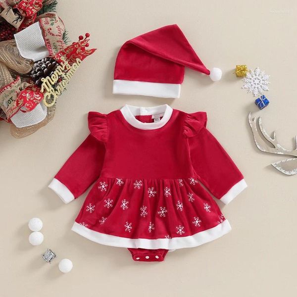 Комбинезон CitgeeОсенний рождественский наряд для маленьких девочек, лоскутное боди с длинными рукавами, платье, шляпа, комплект рождественской одежды