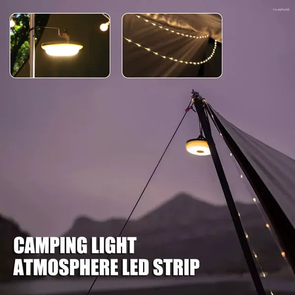 Lanternas portáteis LED Camping Light Strip Atmosfera 10M IP67 À Prova D 'Água Tipo-C Recarregável Tenda Lâmpada Lanterna Decoração de Quarto