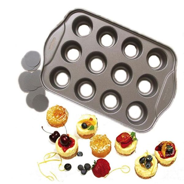 Mini padella di cheesecake mini antiaderente 12 tazze di metallo rimovibile Torta rotonda cupcake Muffin Form stampo per cuocere da forno a forno a forno T22979 T22979