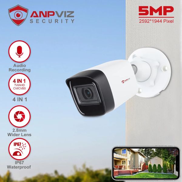 Anpviz 5mp câmera analógica cctv hd 4-em-1 tvi/ahd/cvi/cvbs torre tvi bala câmera de vigilância metal habitação ip67 à prova dip67 água 240126