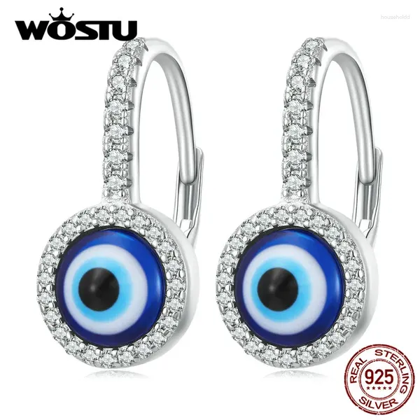 Orecchini pendenti WOSTU 925 Sterling Silver Lucky Evil Eye Drop Donna Shiny Zircon Hoops Pendientes Speciale regalo di gioielli di compleanno