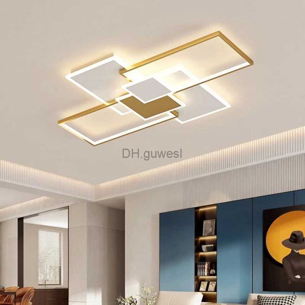 Lâmpadas pendentes Modern LED Chandelier Gold Lâmpada de teto estilo retângulo para quarto sala de estar sala de jantar cozinha design controle remoto luz yq240201