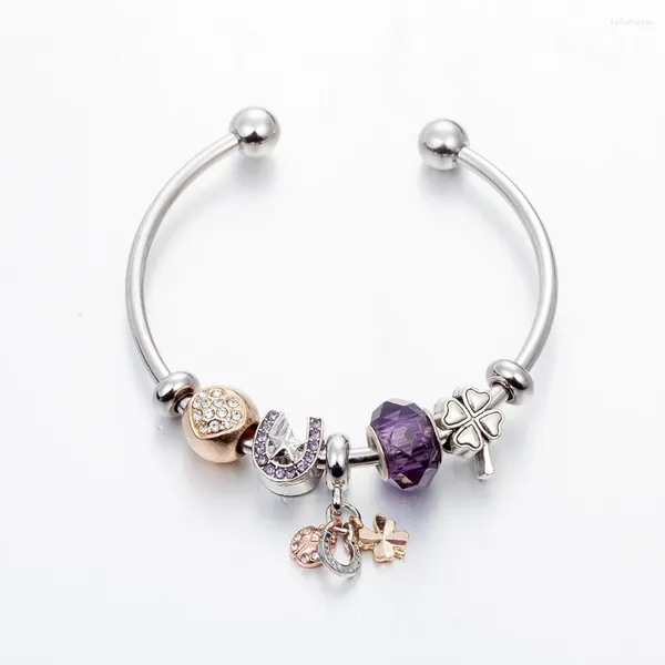 Charm-Armbänder Annapaer Design Edelstahl Armreifen Lila Liebe Charms Murano Fit Original Perlen für Frauen Valentinstag Schmuck