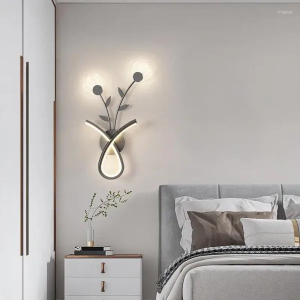 Lampada da parete moderna a LED con fiori per comodino, camera da letto, soggiorno, corridoio, scale, balcone, acrilico, sconce, decorazioni per la casa, apparecchio lustro
