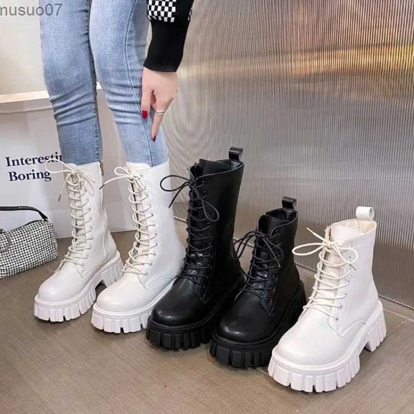 Botas femininas rendas até botas 2023 outono inverno venda quente zíper plataforma moda casual sexy motocicleta tornozelo botas sapatos femininos