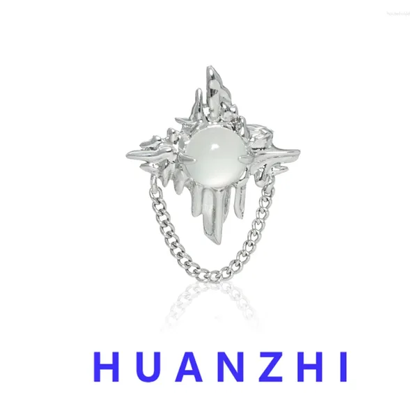 Кольца кластера Готические нерегулярные кисточки с лунным камнем, кольцо с круглым опалом и звездой, комплект из лавы для женщин, Y2k, вечерние украшения HUANZHI 2024
