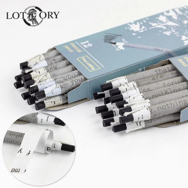 Lotory 12 Pz / set Pull Line Matita a carboncino Matite da disegno morbide / medie Matita per schizzi in carbonio Taglio gratuito Rifornimenti d'arte Staionery 240118