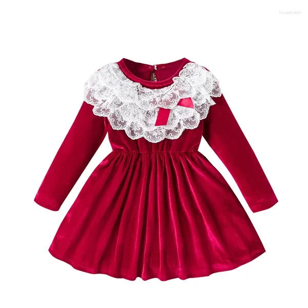 Mädchenkleider Baby Herbstkleid Samt Langarm Rundhalsausschnitt Tüll Kleinkind Weihnachten