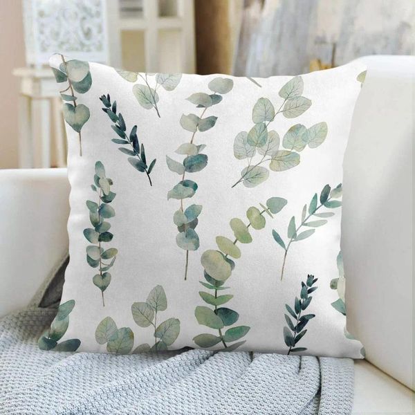 Travesseiro outono aquarela eucalipto ramo lance travesseiros capa folha verde fronha minimalista nórdico queda decoração de casa