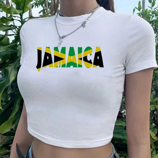 T-shirt da donna Giamaica gotico cyber y2k hippie crop top ragazza streetwear fata grunge manga anni '90 tee crop top L240201