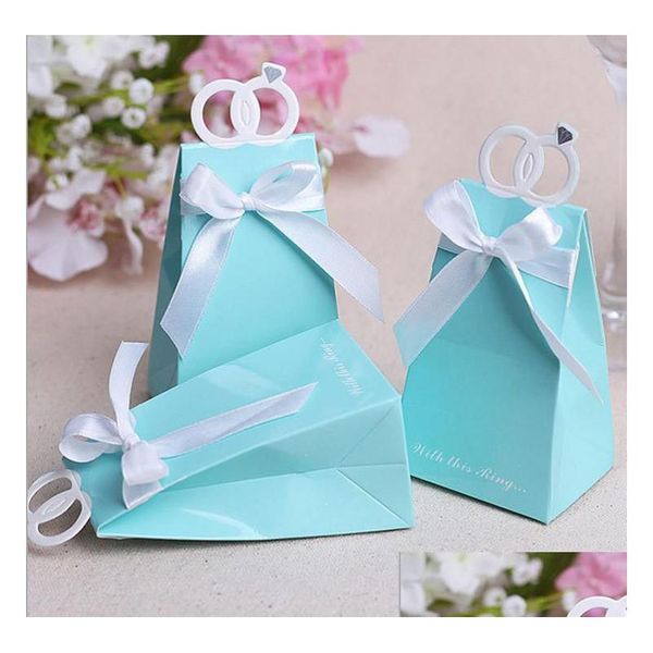 Geschenkverpackung, personalisierte Ringe, Hochzeit, Party, Gastgeschenke, Box, Liebesvogel, Süßigkeiten, Süßigkeiten, Schokoladenboxen, Geschenke, Geschenkverpackung, Tasche mit Schleife, blauer Tropfen, Dhcie