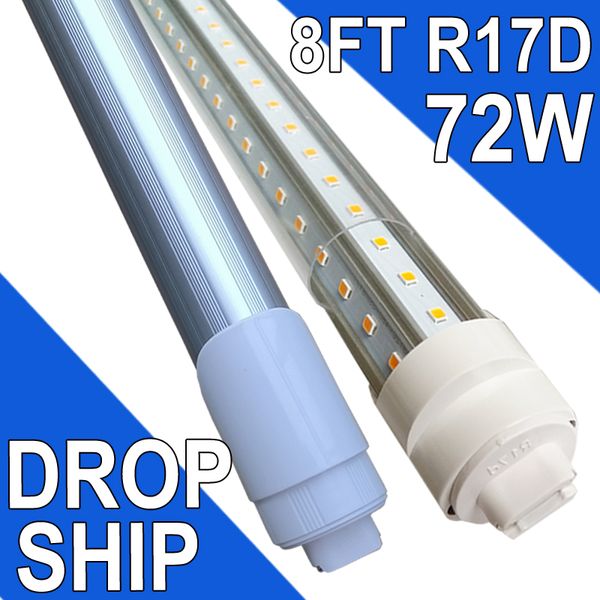 T8 8ft 72W LED tüp ışığı R17 tabanlı, 6500K Soğuk Beyaz, 7200 lümen, fabrika, atölye çalışmaları, benzin istasyonu için ideal