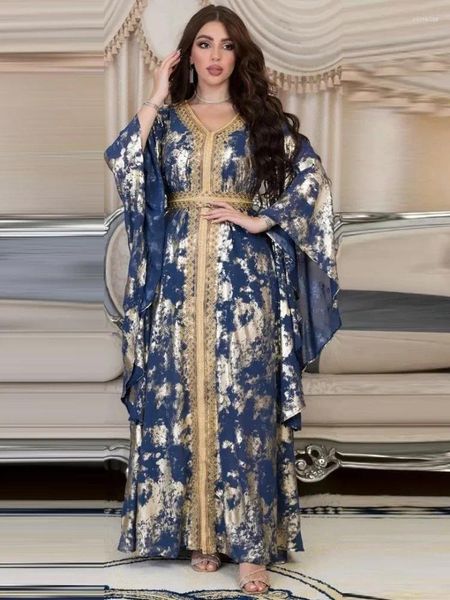 Roupas étnicas Caftan Cinto Vestido Muçulmano para Mulheres Abaya Dubai Luxo Chiffon Bronzing Marrocos Festa Vestidos Longos Islâmico Kaftan Robe