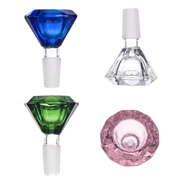 Tigela de vidro com design de diamante exclusivo de 2,4 polegadas Wholsale Piece Slide Acessórios para fumar 14mm 18mm Masculino Multicolor Bong Bowl para Bong Water Pipe Dab Rig Ashcatcher PT4950