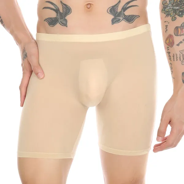 Mutande Intimo uomo Boxer Pantaloncini Sottili Mutandine trasparenti in seta di ghiaccio Maschile Sexy U Custodia convessa Gamba lunga Cueca Calzoncillos