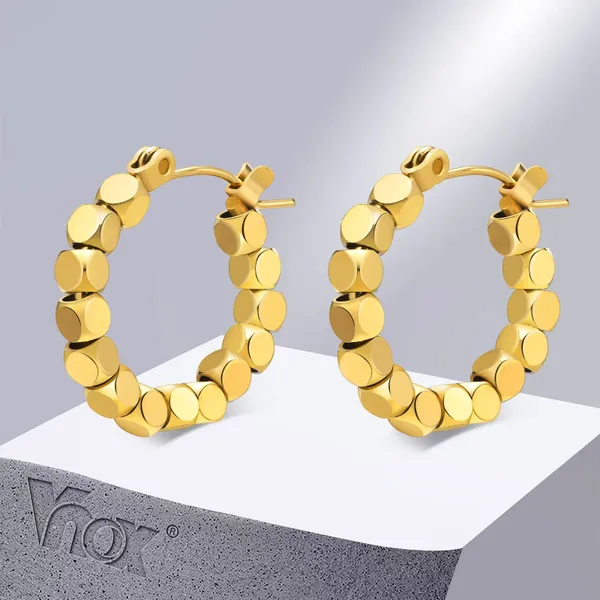 Creolen Vnox Gold Farbe Für Frauen Dame Anti Allergie Edelstahl Kleine Geometrische Quadratische Würfel Ohrring Geschenke Schmuck