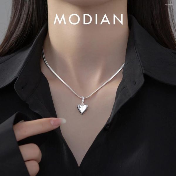 Ketten MODIAN 925 Sterling Silber Einfache Liebe Herz Anhänger Halskette Lange Schlangenkette Für Frauen, Verlobung, Hochzeit Schmuck