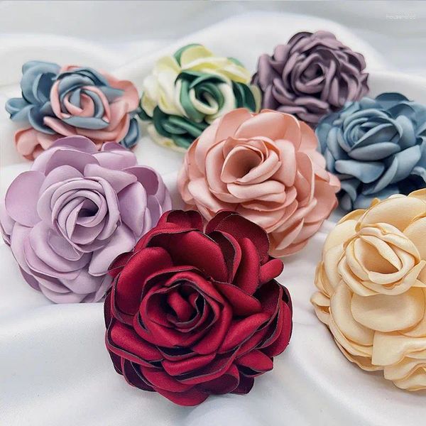 Flores decorativas 5 peças 8cm cetim artificial rosa tecido ondulação roupas vestido decoração diy boutique decoração de casamento