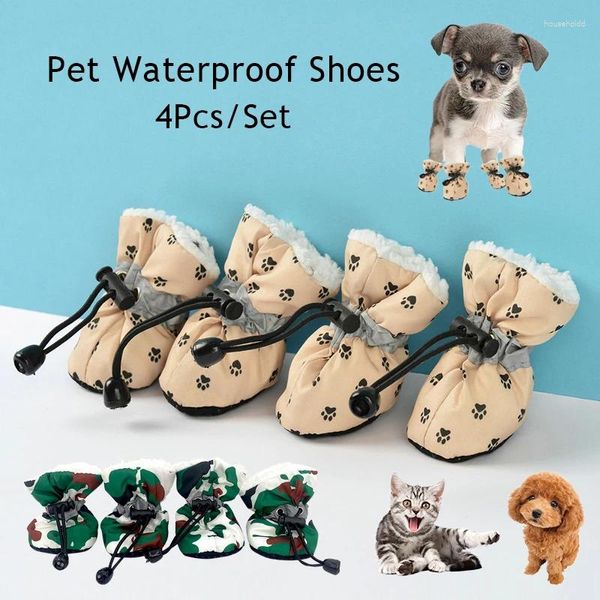 Hundebekleidung 4 teile/satz Winter Warme Haustier Schuhe Für Hunde Wasserdichte Regen Stiefel Weiche Sohle Schuhe Kleine Gegenstände
