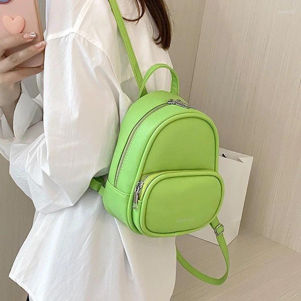 Schultaschen Hellgrüner Pu-Stoff Damenrucksack Koreanische Mode Mini Multifunktionale Umhängetasche Damen Kleines Telefon