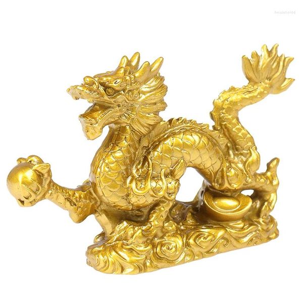 Dekoratif figürinler iyi şanslı altın ejderha Çin zodyak on iki heykel altın hayvanlar heykel masaüstü dekorasyon