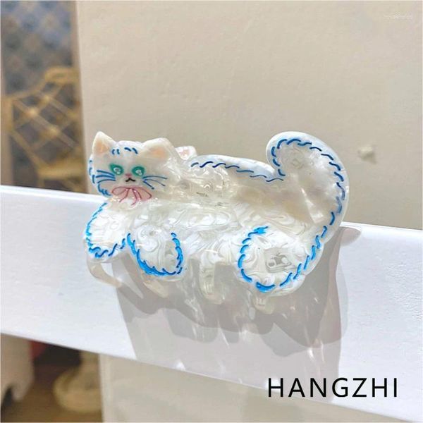 Заколки для волос HANGZHI, белая пушистая персидская кошка, милая синяя вьющаяся акула для женщин, креативные персонализированные аксессуары