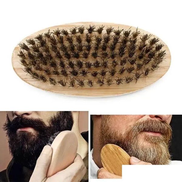 Spazzole con setole di cinghiale per capelli spazzola per barba manico in legno duro rotondo pettine antistatico strumento per parrucchiere per uomo trim personalizzabile 1129 Drop Dhmjc