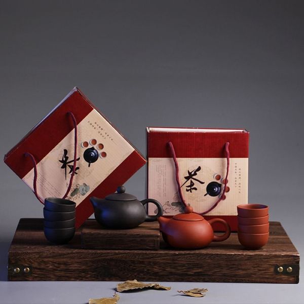 Set da tè cinese tradizionale da viaggio Set da tè Kung Fu in argilla viola Confezione da tazza da tè Teiera regalo in ceramica con confezione regalo234F
