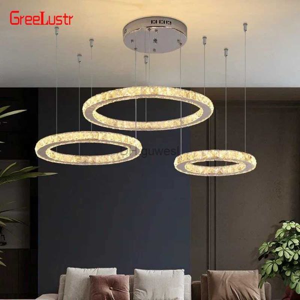 Pendelleuchten Moderne Chrom-LED-K9-Kristall-Kronleuchter Moderne hängende Deckenleuchten Licht für Wohnzimmer Hängelampe YQ240201