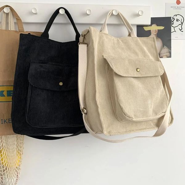 Borsa a tracolla in velluto a coste autunnale Borse per la spesa vintage da donna Borse con cerniera per studentesse per ragazze Borsa casual con tasca esterna 240129