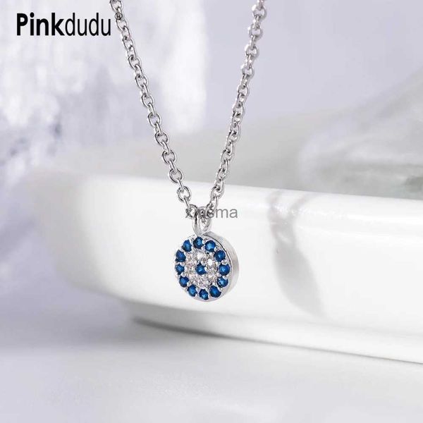 Chokers Pinkdudu Böse Türkische Einfache Auge Lange Kette Anhänger Halskette Blau Kristall Dünne Sexy Halskette Zubehör für Frauen OG093 YQ240201