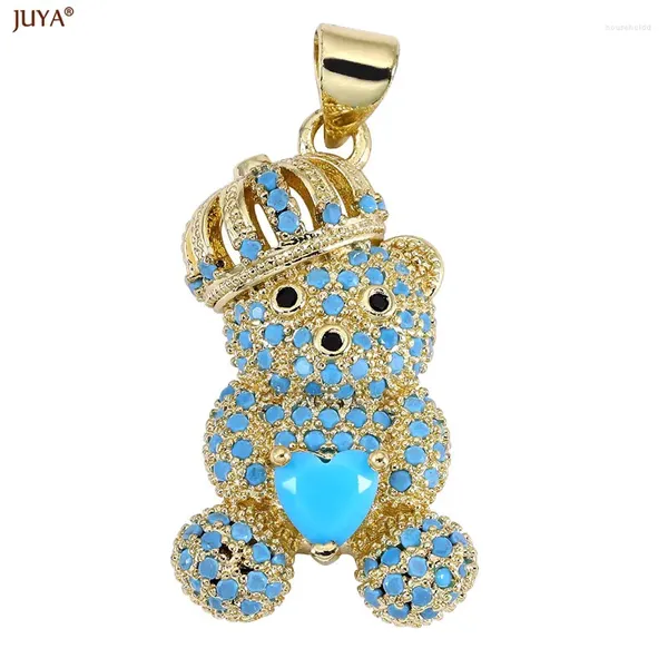 Colares de pingente Juya 18k banhado a ouro maca urso pingentes com zircão gem encantos para mulheres colar gargantilha diy jóias de luxo fazendo