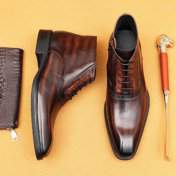 Botas vintage homem italiano vestido de luxo couro genuíno inverno designer artesanal confortável tornozelo negócios sapatos sociais masculino