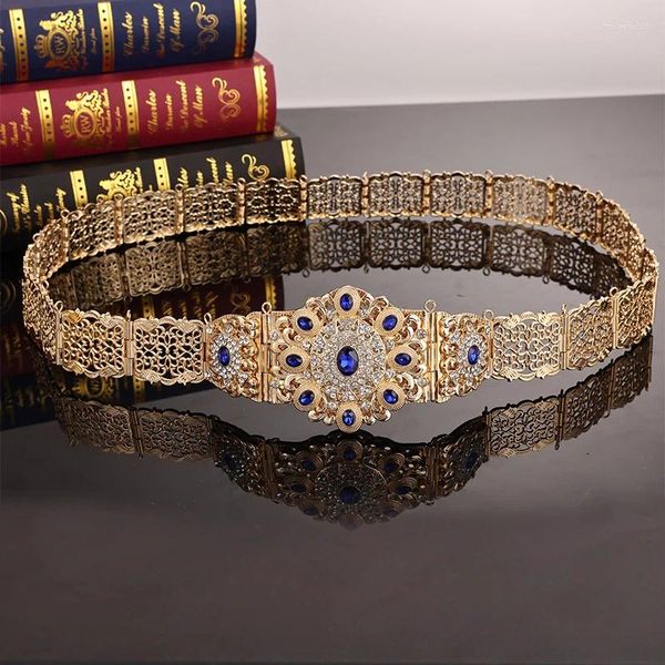 Gürtel Kristalle Hochzeitsdafan Schmuck für Braut Royal Dress Gold Farbe plattierte arabische trendige Braut