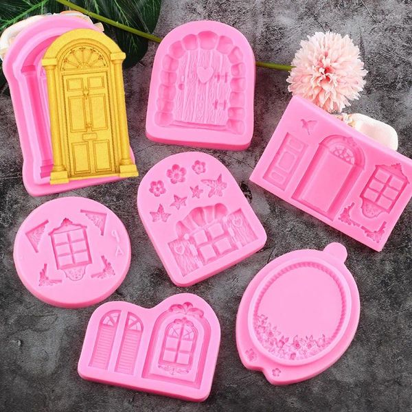 Stampi da forno 3D per porte e finestre Stampo in silicone Bordo cornice Strumenti per decorare torte fondenti Stampi per biscotti Caramelle Cioccolato Gumpaste